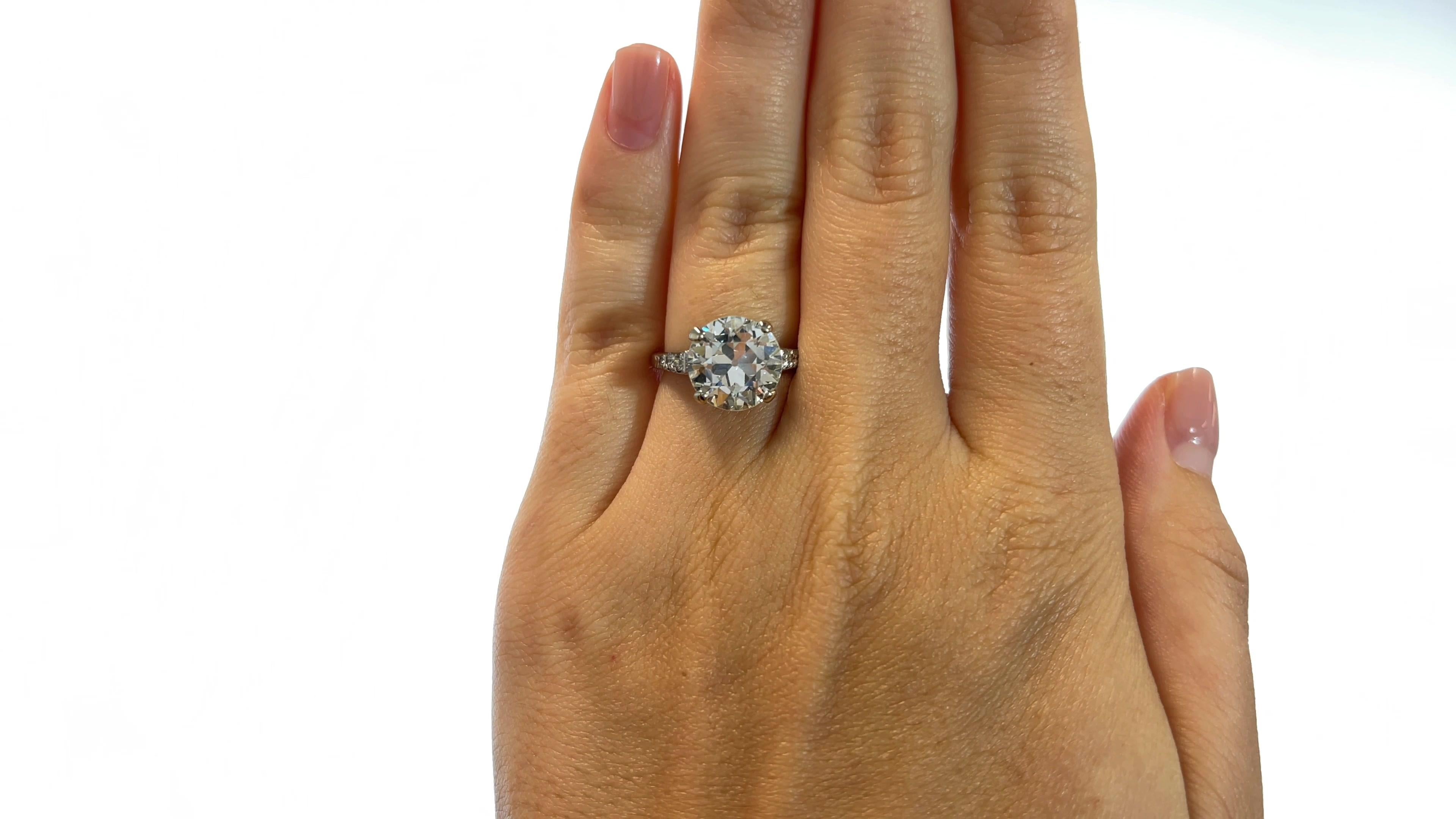 Old European Cut Retro GIA 3.78 Carat Diamond Platinum Solitaire Engagement Ring