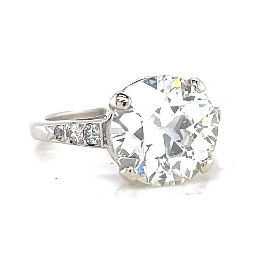 Retro GIA 3.78 Carat Diamond Platinum Solitaire Engagement Ring In Excellent Condition In Beverly Hills, CA