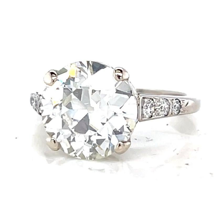 Women's or Men's Retro GIA 3.78 Carat Diamond Platinum Solitaire Engagement Ring