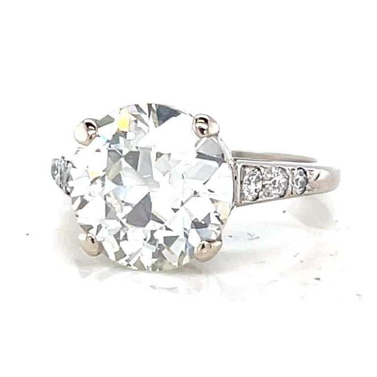 Women's or Men's Retro GIA 3.78 Carat Diamond Platinum Solitaire Engagement Ring For Sale