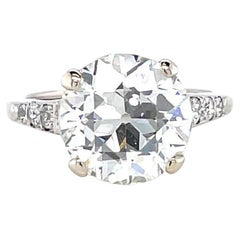 Retro GIA 3.78 Carat Diamond Platinum Solitaire Engagement Ring