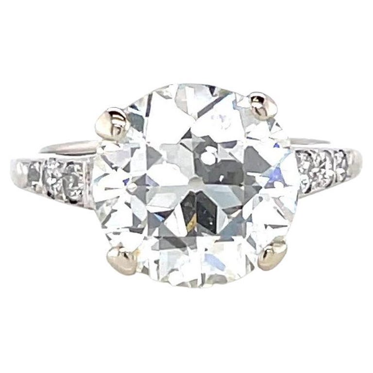 Retro GIA 3.78 Carat Diamond Platinum Solitaire Engagement Ring For Sale