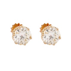Retro GIA 3,96 Karat Diamant Gesamtgewicht 18K Gelbgold Ohrstecker