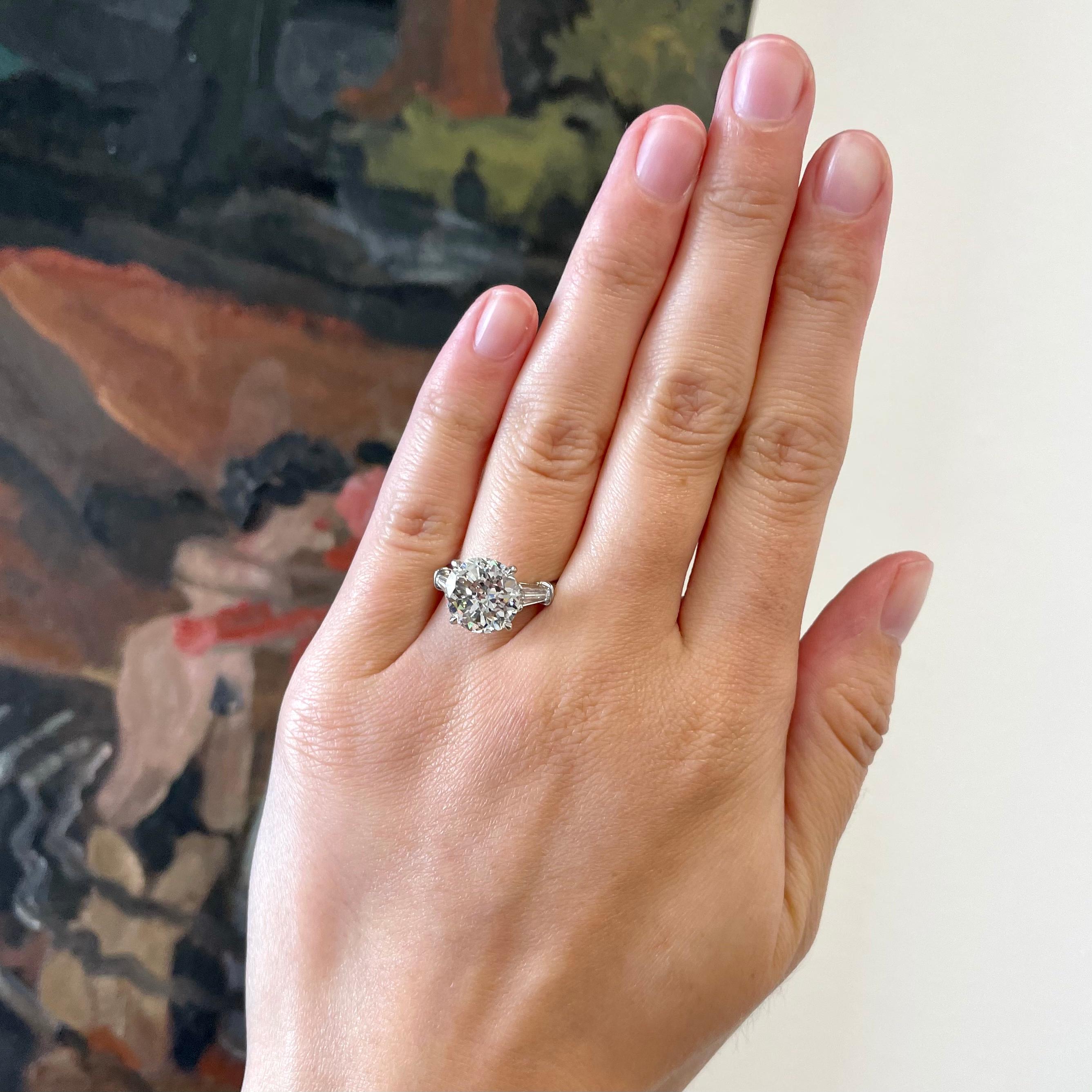 Retro GIA 4.04 Round Novelty Cut Diamond Platinum Engagement Ring For