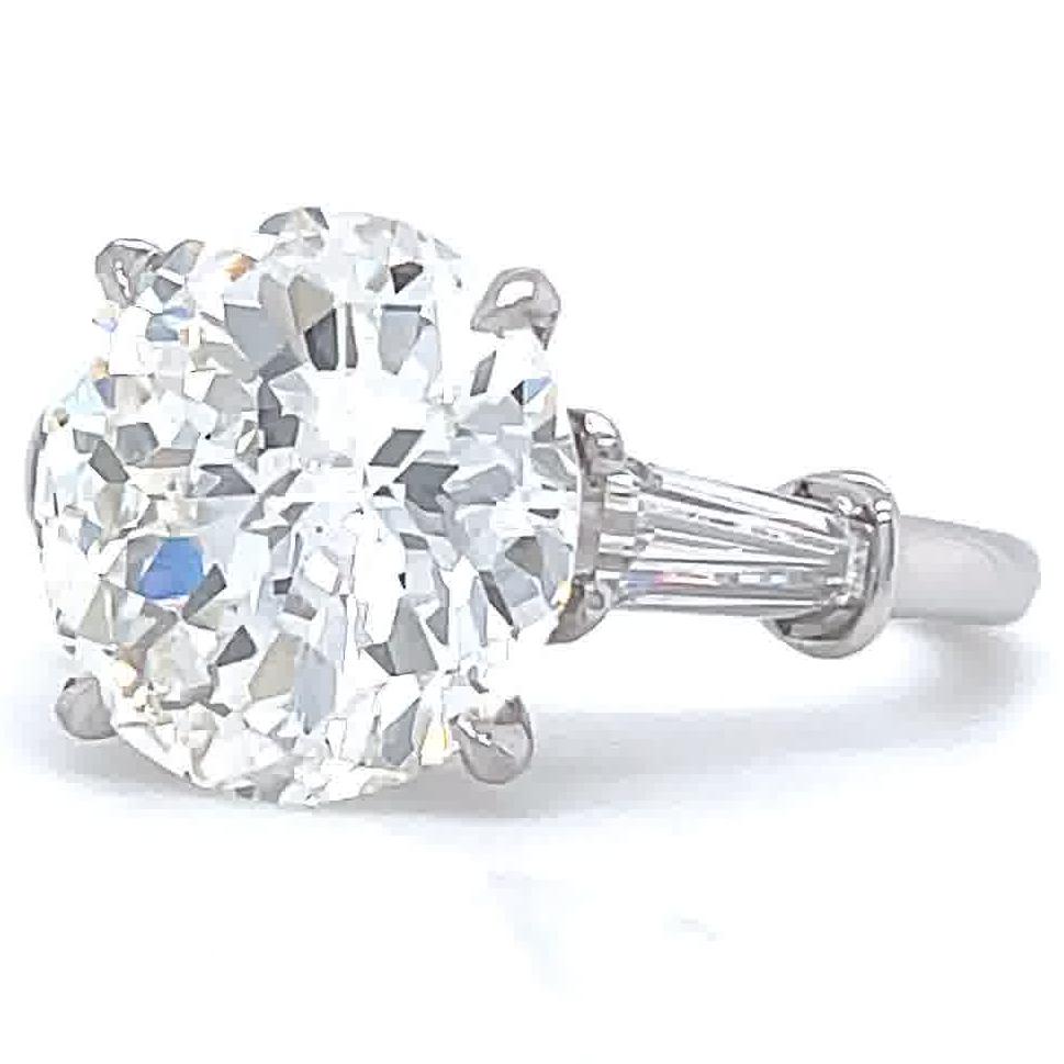 Retro GIA 4.04 Round Novelty Cut Diamond Platinum Engagement Ring For