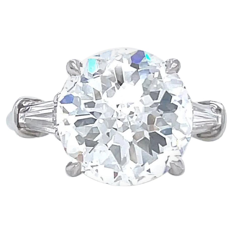 Retro GIA 4.04 Round Novelty Cut Diamond Platinum Engagement Ring For