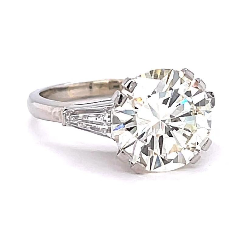 Retro GIA 4.15 Carat Round Brilliant Cut Diamond Platinum Engagement Ring In Excellent Condition In Beverly Hills, CA