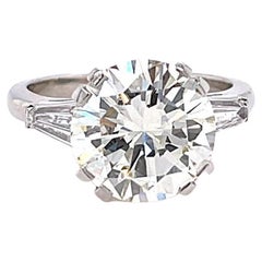 Retro GIA 4.15 Carat Round Brilliant Cut Diamond Platinum Engagement Ring