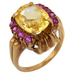 Retro GIA 4,20 Karat keine Hitze gelben Saphir Rubin 14k Gelbgold Ring