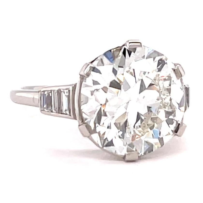 Retro GIA 5.02 Carat Diamond Platinum Engagement Ring In Excellent Condition In Beverly Hills, CA