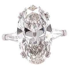 Retro GIA 6.16 Carat Antique Oval Cut Diamond Platinum Engagement Ring