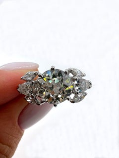 Retro GIA 6.51ct Old European Cut Diamond White Gold Vintage Ring