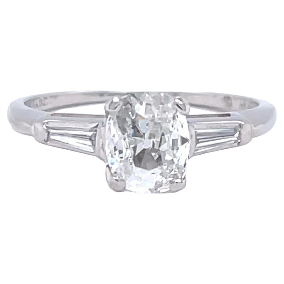Retro GIA Antique Cushion Cut Diamond Platinum Engagement Ring