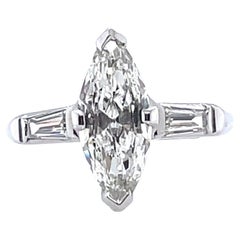 Retro GIA Marquise Cut Diamond Platinum Engagement Ring