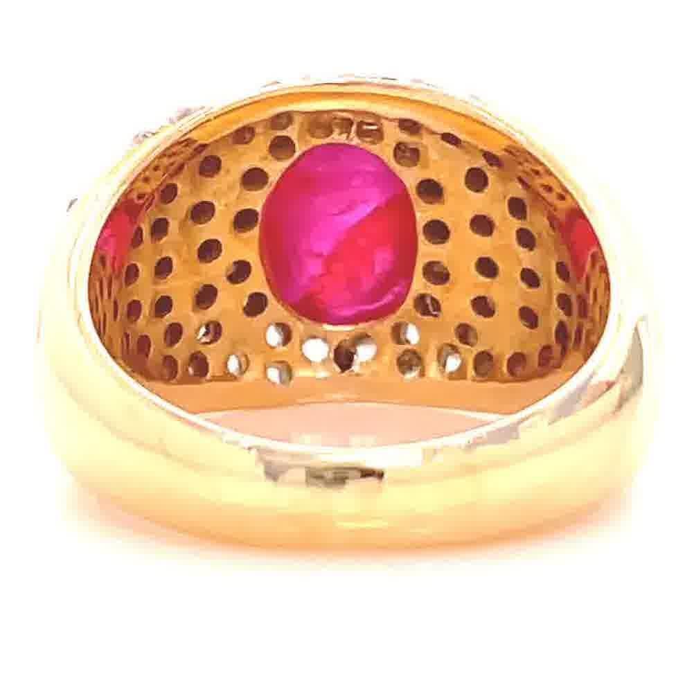Retro GIA No Heat Burma Ruby Diamond 18 Karat Gold Bombe Ring 1