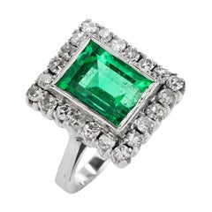 Retro GIA No Oil Colombian Emerald Diamond 18k Gold Cocktail Ring