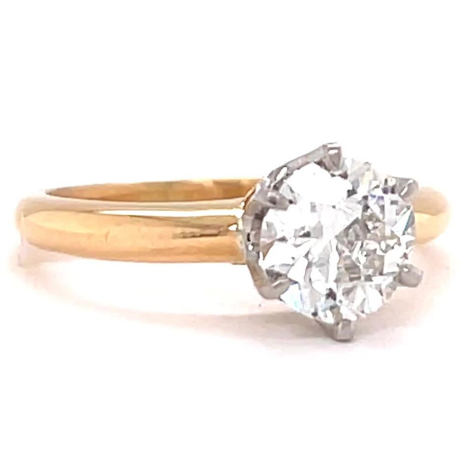 Women's or Men's Retro GIA Old European Cut Diamond 18 Karat Gold Solitaire Engagement Ring