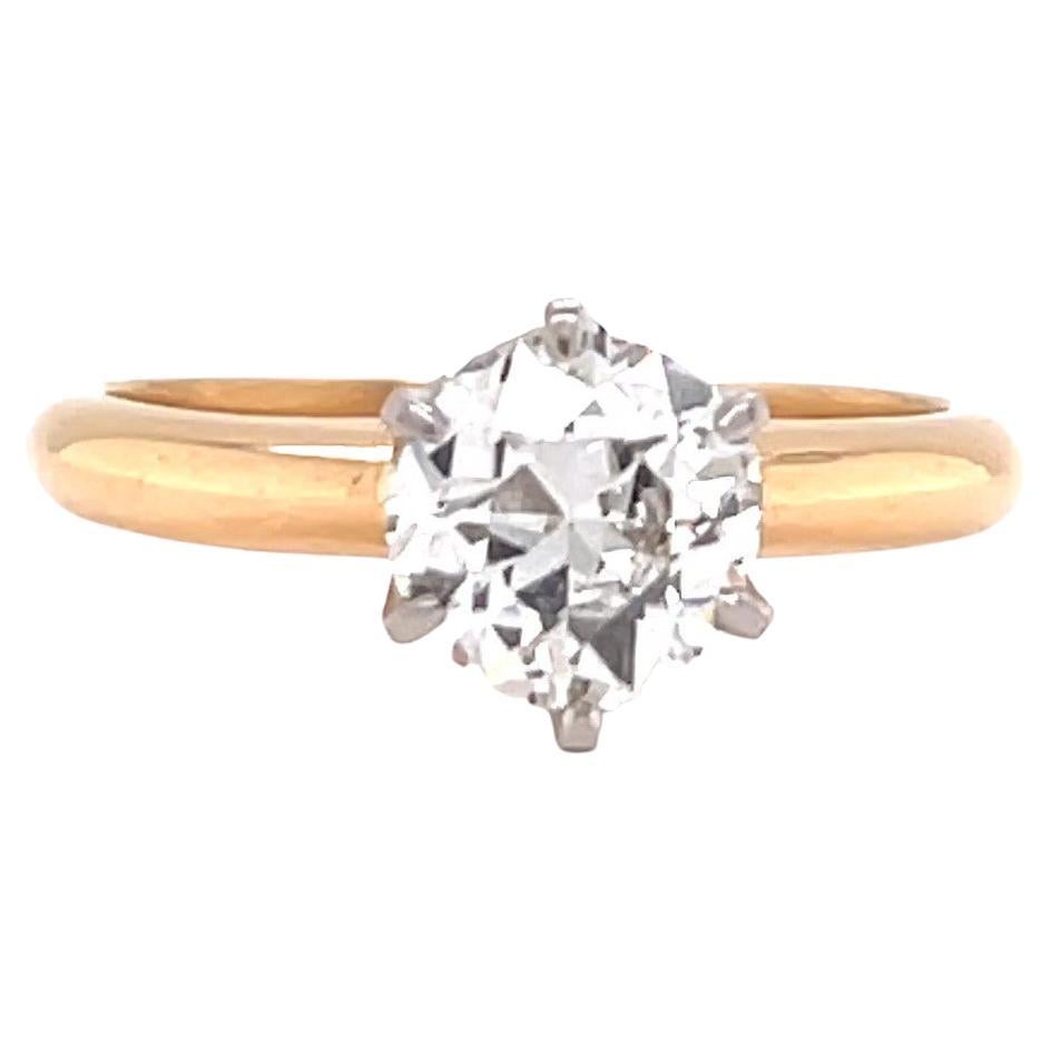 Retro GIA Old European Cut Diamond 18 Karat Gold Solitaire Engagement Ring