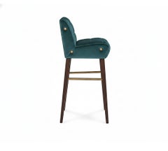 Retro Glam Bar Stool in Teal Velvet with Walnut Legs and Brass Accents