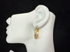 Retro Gold 0.30 Carat Natural Colorless Diamond Hammered Hoop Earrings