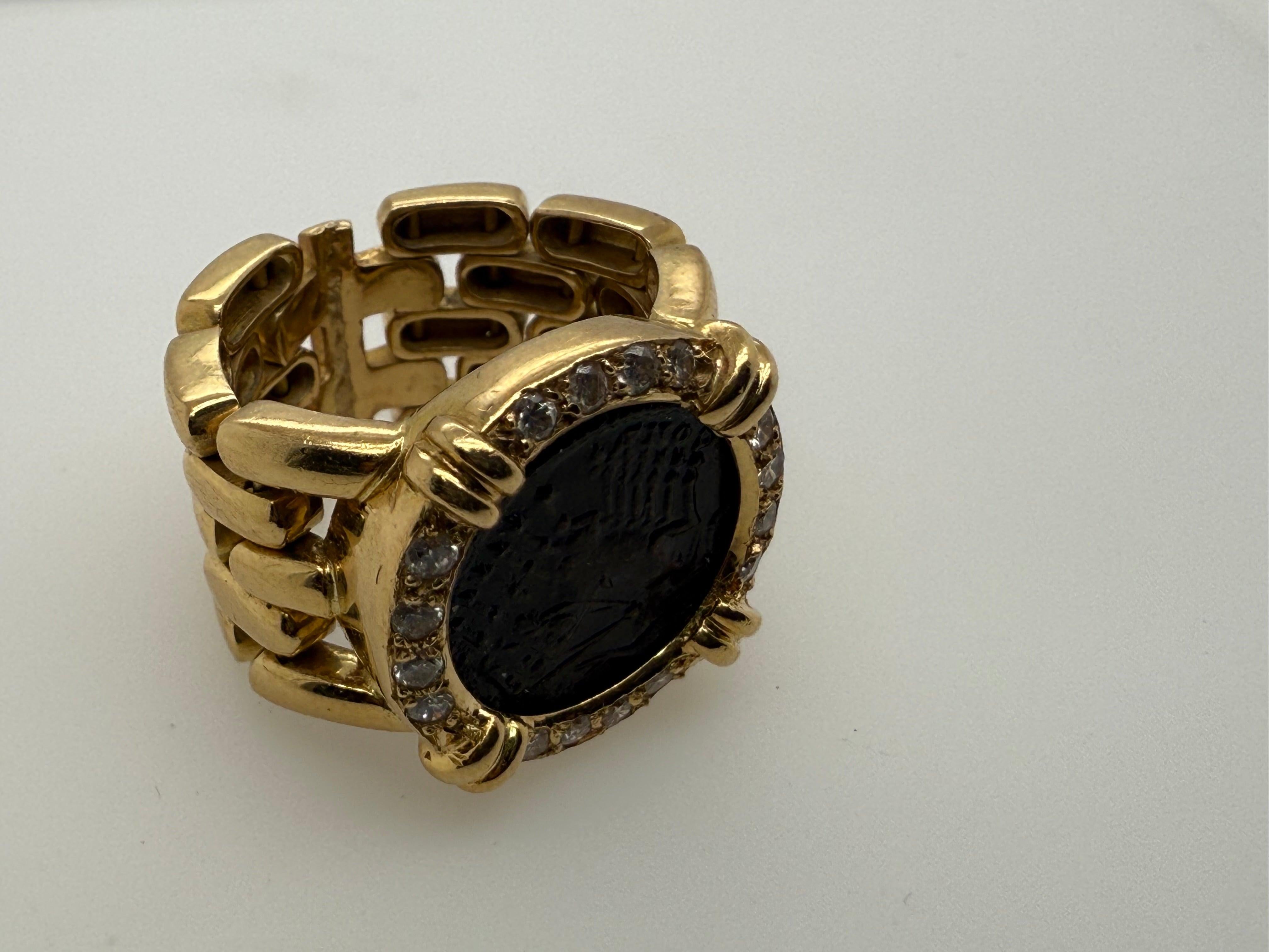 Donna Anello flessibile in oro retrò con diamante naturale da 0,5 carati e moneta antica in vendita