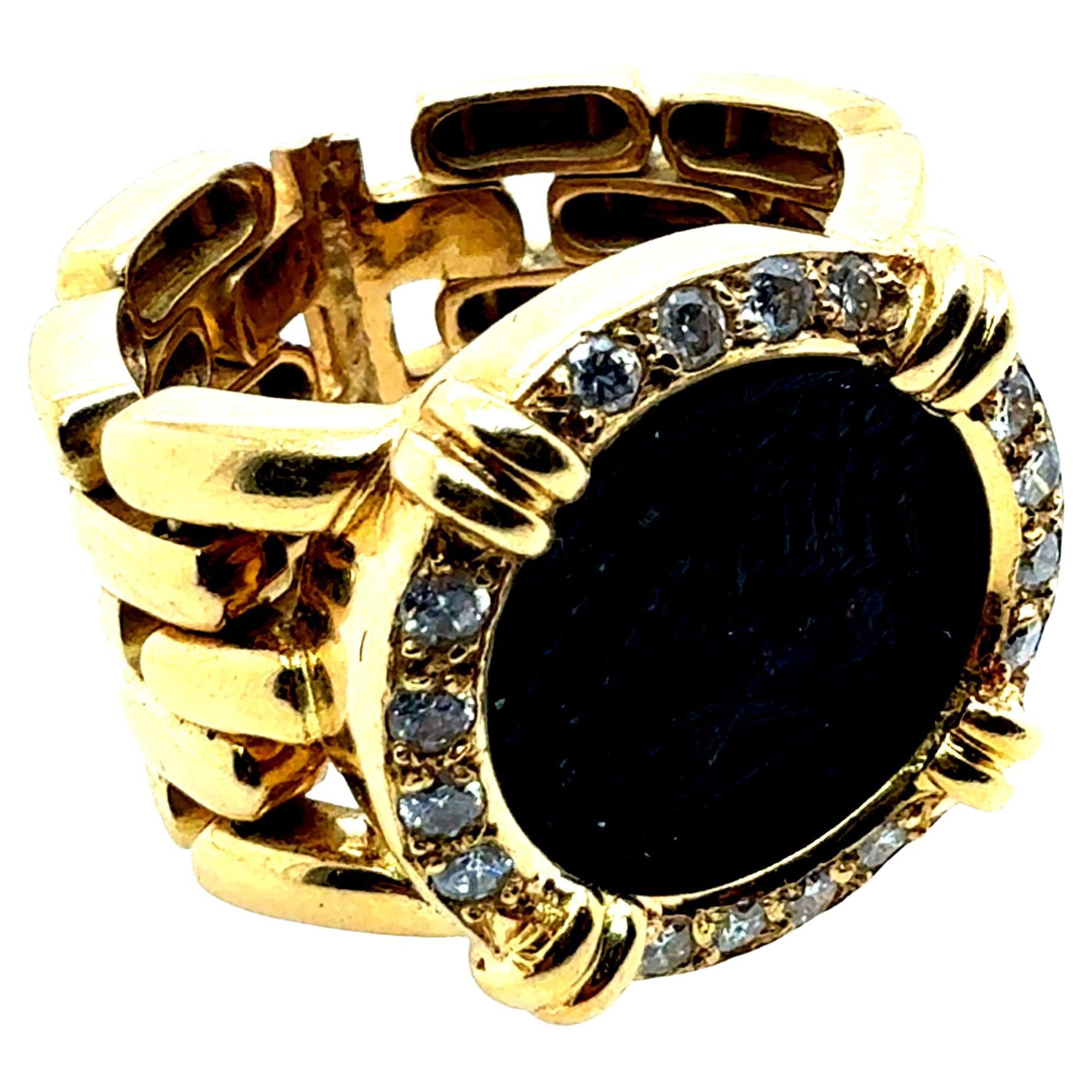 Anello flessibile in oro retrò con diamante naturale da 0,5 carati e moneta antica