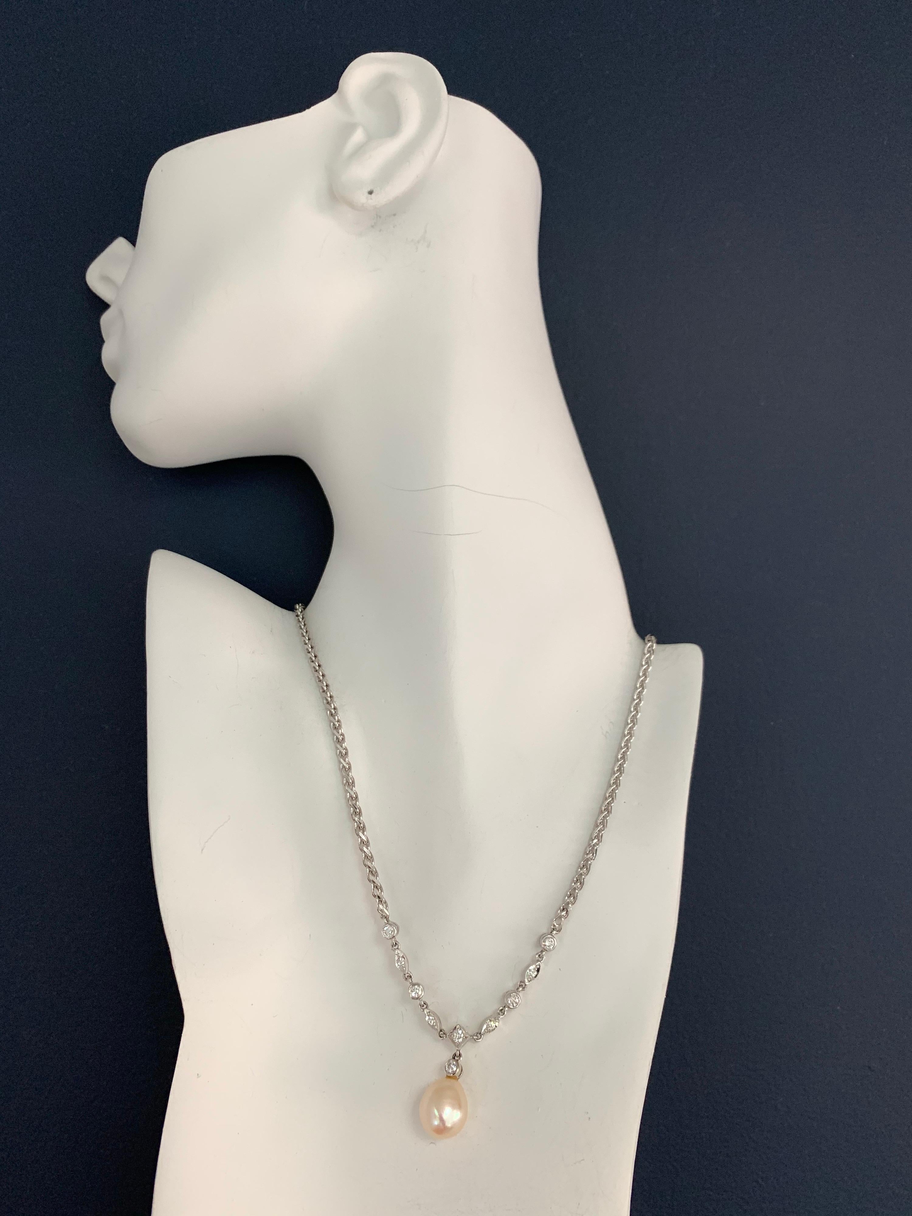 Stunning Italian 14k White Gold Necklace set with 0.50 carats (appx) of Natural colorless diamonds. The length of the necklace is 18