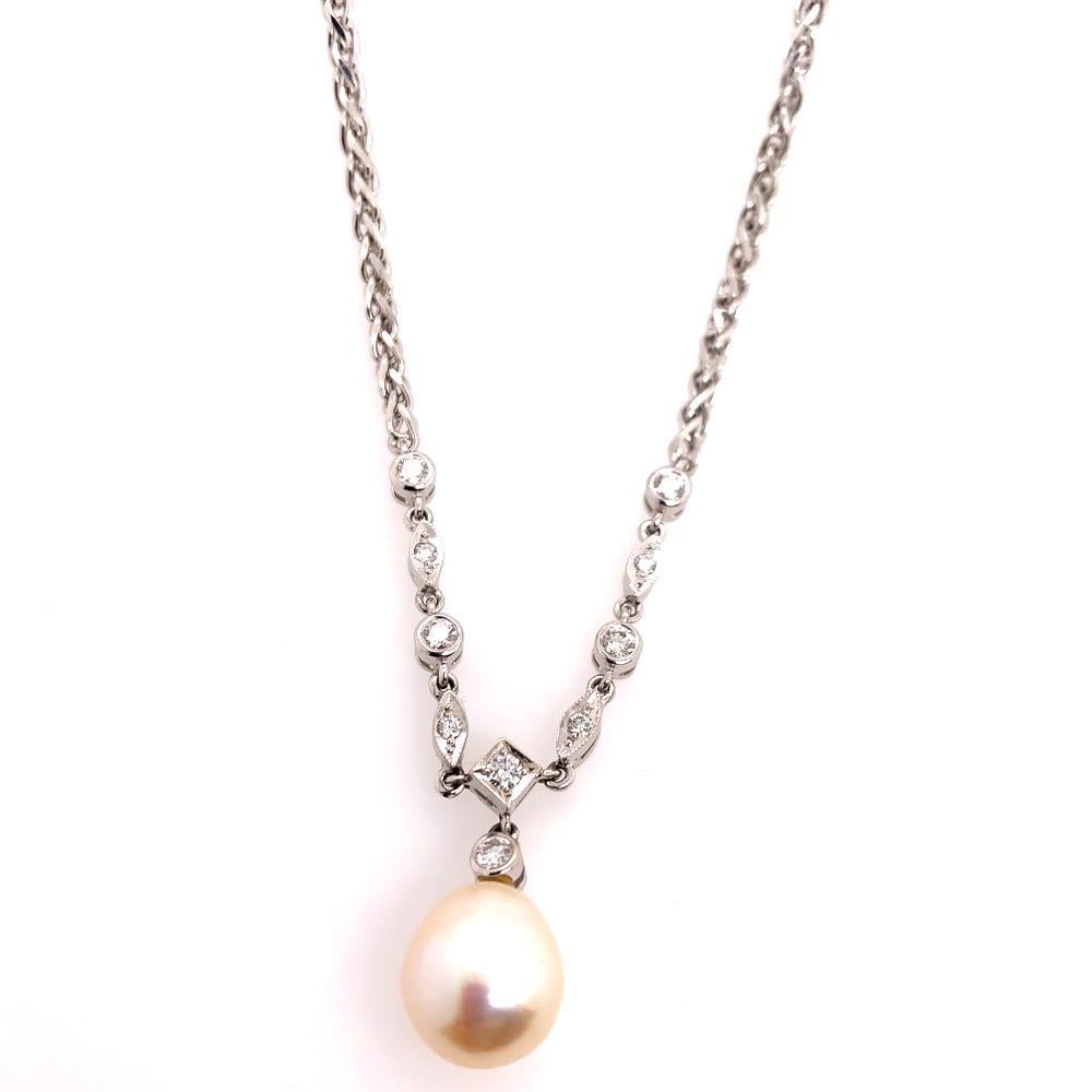 Women's Retro Gold 0.50 Carat Natural Diamond & Pearl Necklace, Made in Italy circa 1980 For Sale