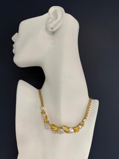 Retro Gold 0.75 Carat Diamond & Pearl Choker Statement Necklace Circa 1960