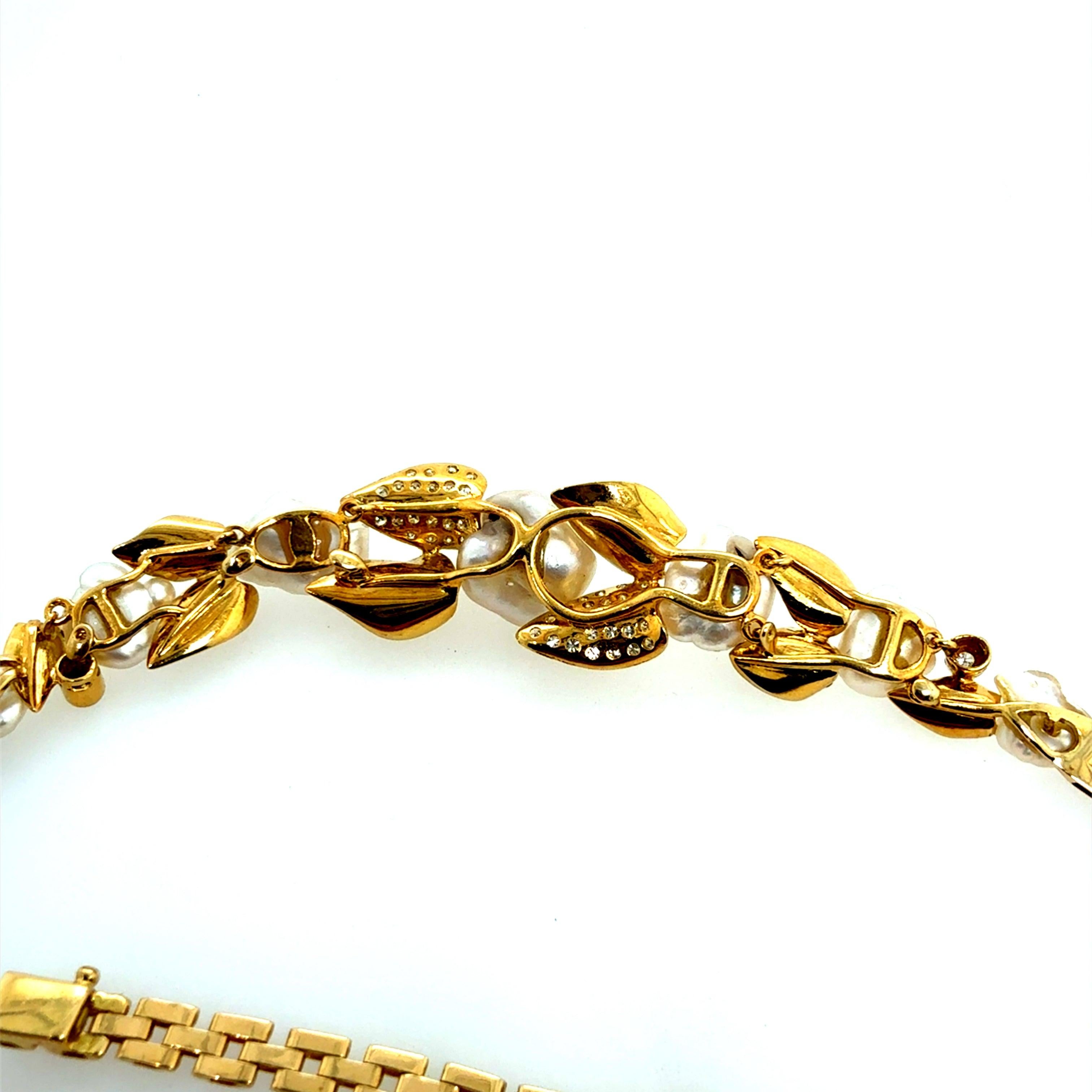 Women's Retro Gold 0.75 Carat Diamond & Pearl Choker Statement Necklace Circa 1960 For Sale
