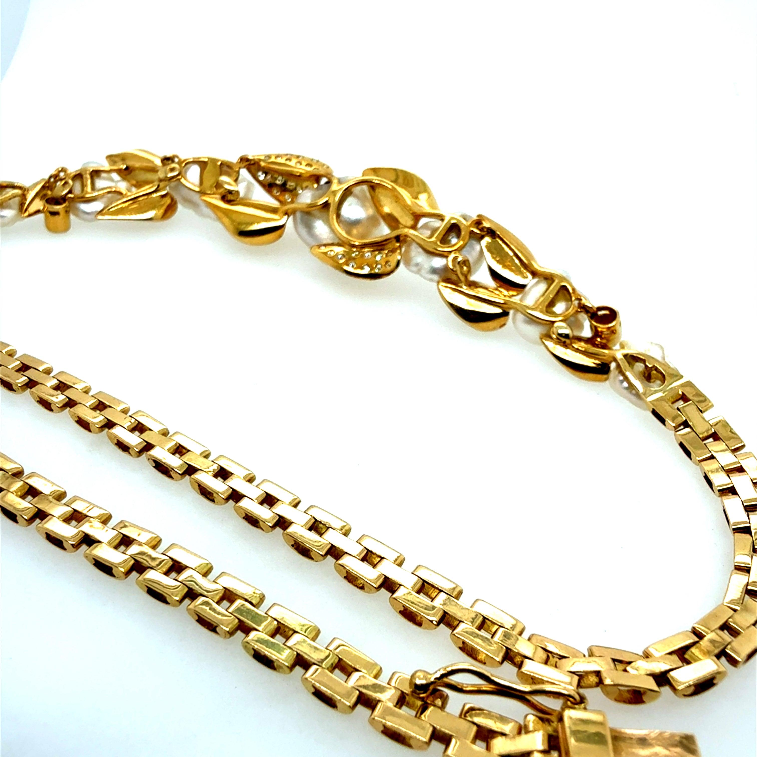 Retro Gold 0.75 Carat Diamond & Pearl Choker Statement Necklace Circa 1960 For Sale 1