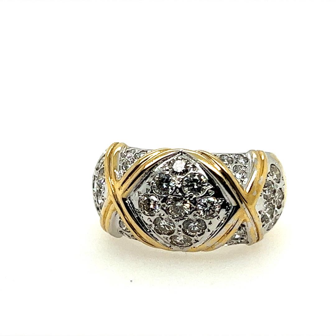 Retro Gold 1 Karat natürlicher farbloser runder Diamantring (Rundschliff) im Angebot