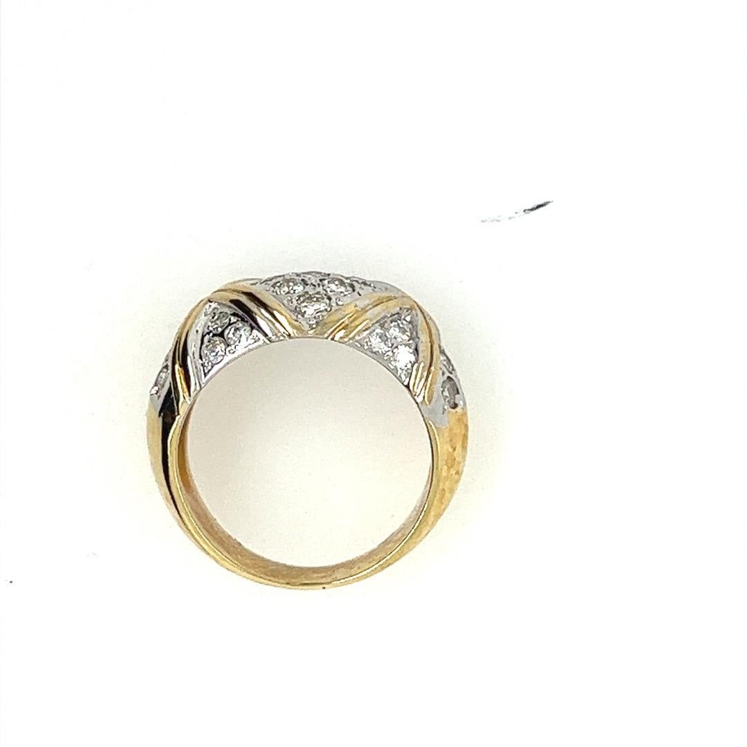 Retro Gold 1 Karat natürlicher farbloser runder Diamantring Damen im Angebot