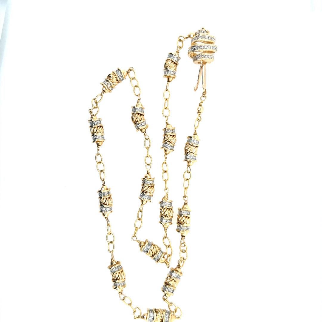 Retro Gold 1 Carat Natural Single Cut Near Colorless Diamond Necklace Circa 1980 For Sale 3