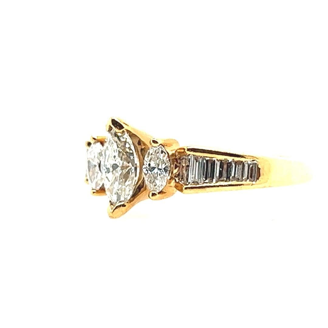 Marquise Cut Retro Gold 1.01 Carat Natural Marquise F-G VS Diamond Engagement Ring Circa 1980 For Sale