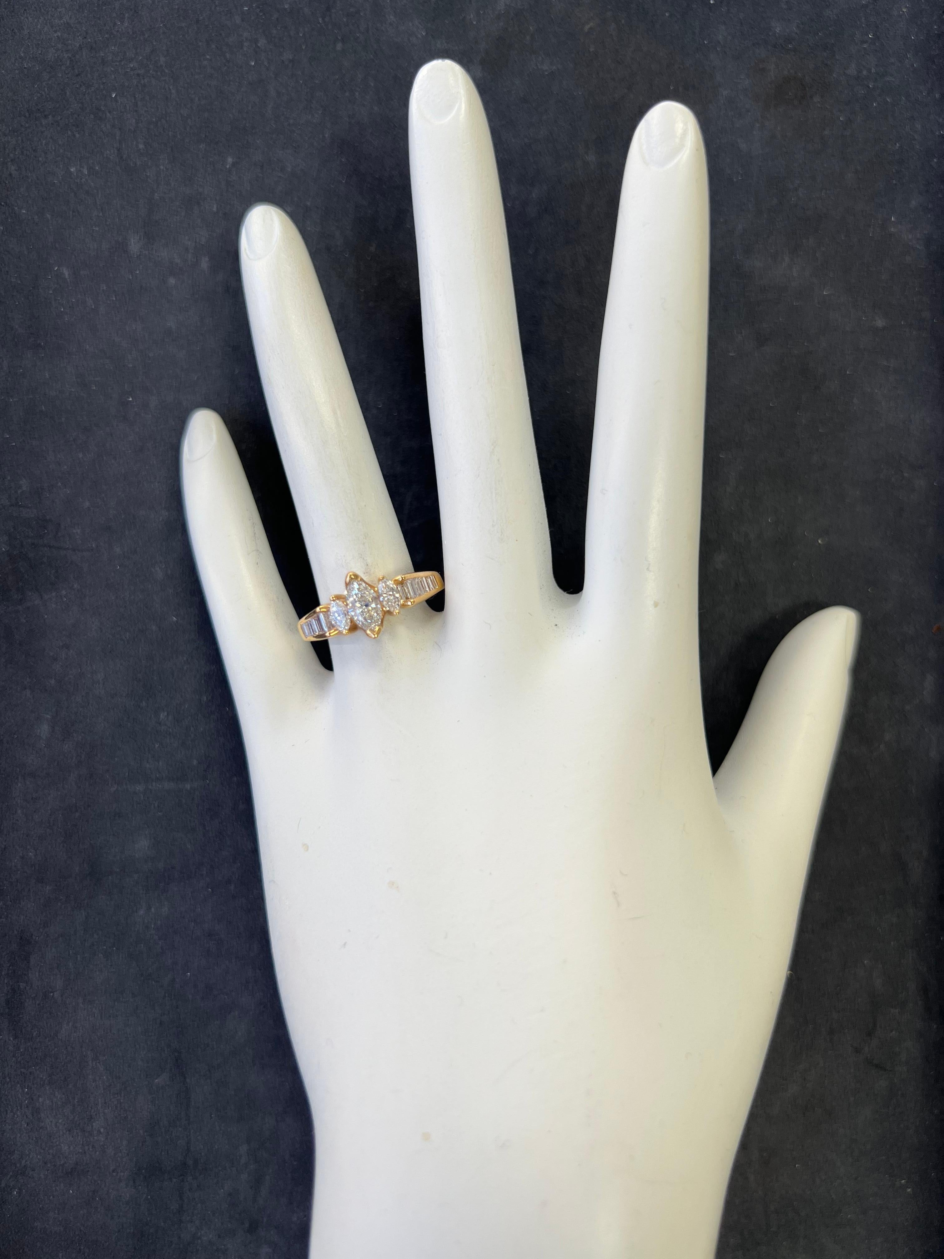 Retro Gold 1.01 Carat Natural Marquise F-G VS Diamond Engagement Ring Circa 1980 For Sale 1