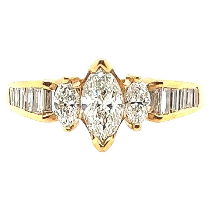 Retro Gold 1.01 Carat Natural Marquise F-G VS Diamond Engagement Ring Circa 1980 For Sale
