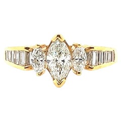 Retro Gold 1.01 Carat Natural Marquise F-G VS Diamond Engagement Ring Circa 1980