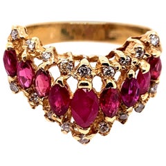 Vintage Gold 1.15 Carat Natural Marquise Ruby and Diamond Cocktail Ring circa 1960