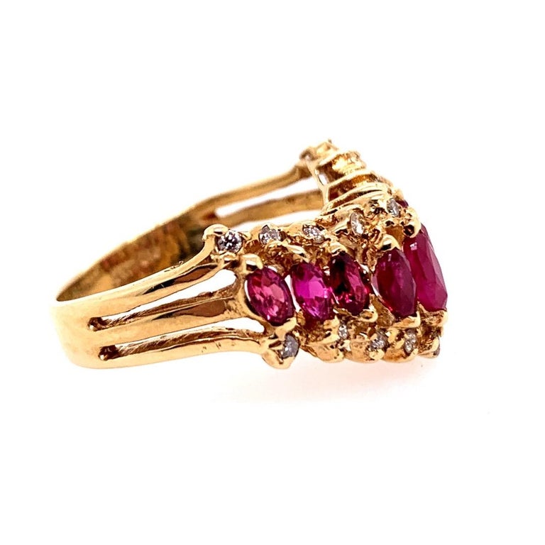 Retro Gold 1.15 Carat Natural Marquise Ruby and Diamond Cocktail Ring ...
