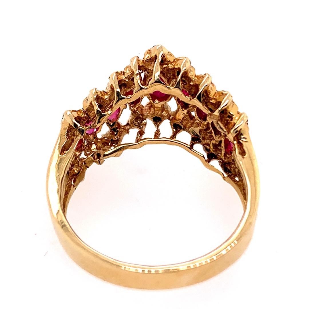 Retro Gold 1.15 Carat Natural Marquise Ruby and Diamond Cocktail Ring circa 1960 For Sale 1