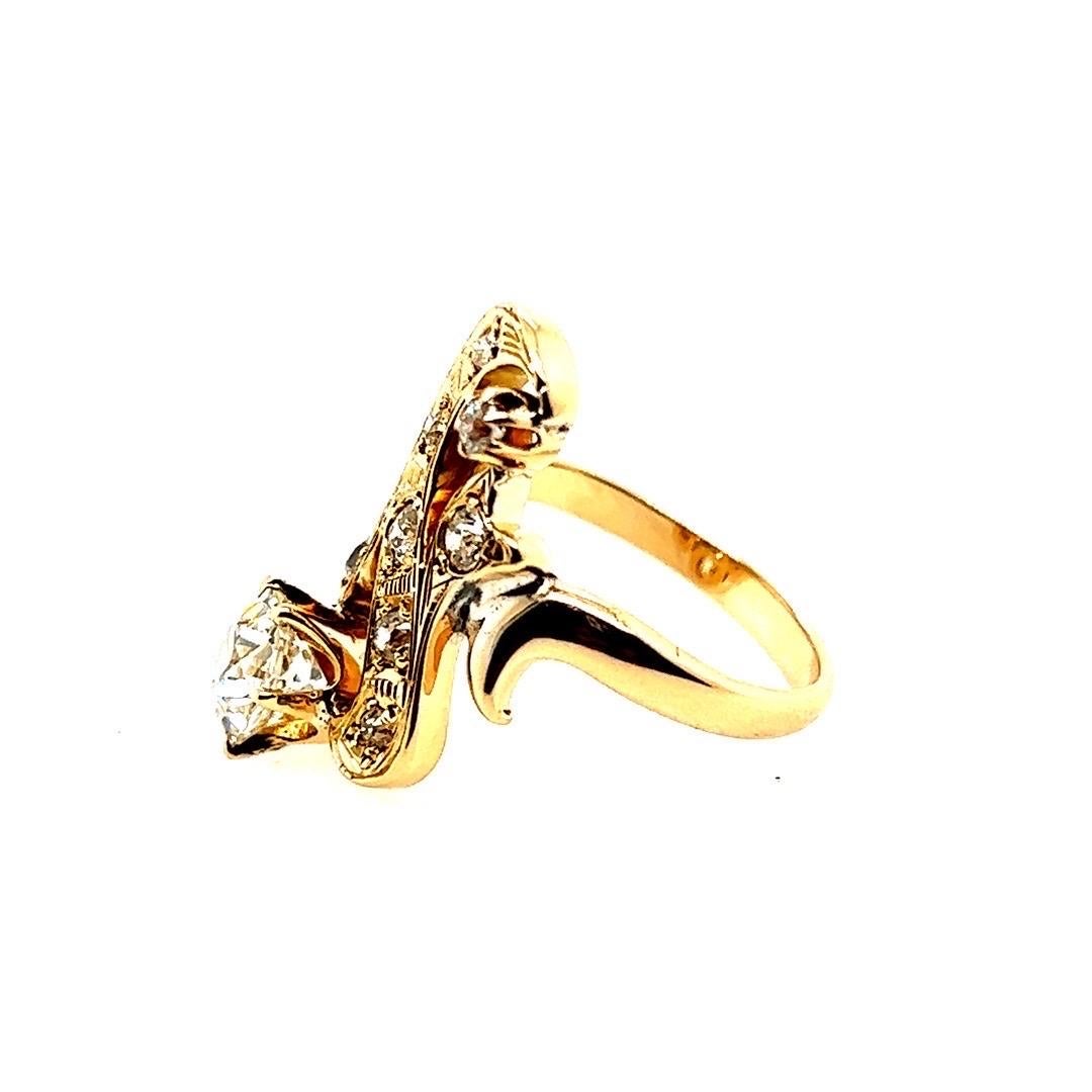 Retro Gold 1.2 Carat EGL Certified Natural Old Euro Diamond Engagement Ring 1950 For Sale 2
