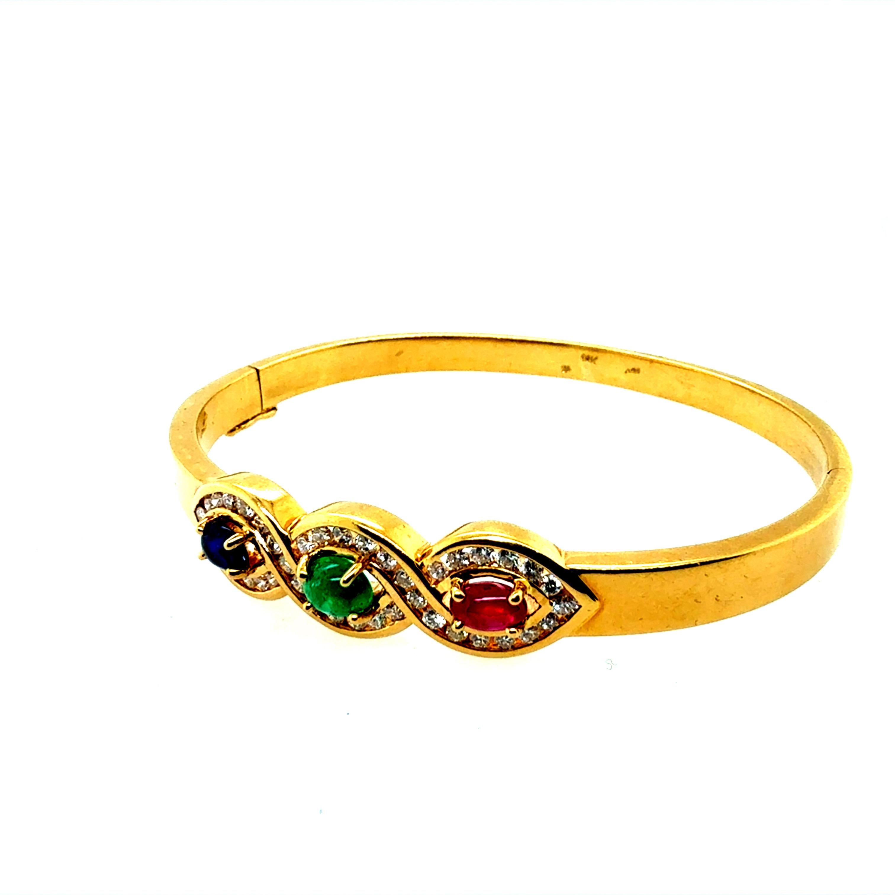 Bracelet rétro en or 1.2 CT Natural Diamond & Multicolor CAB Circa 1980 Pour femmes en vente