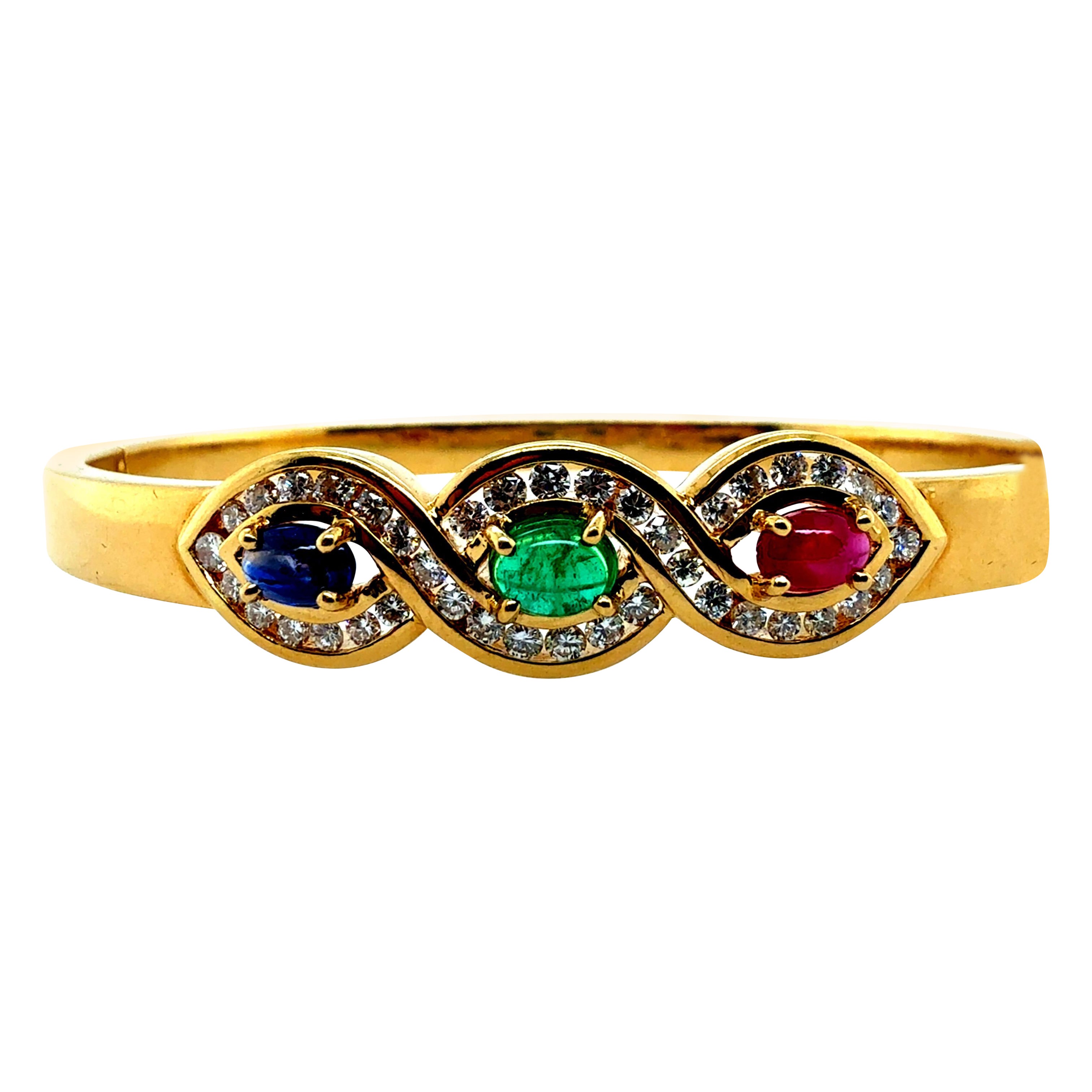 Bracelet rétro en or 1.2 CT Natural Diamond 
Multicolor CAB Circa 1980 en vente