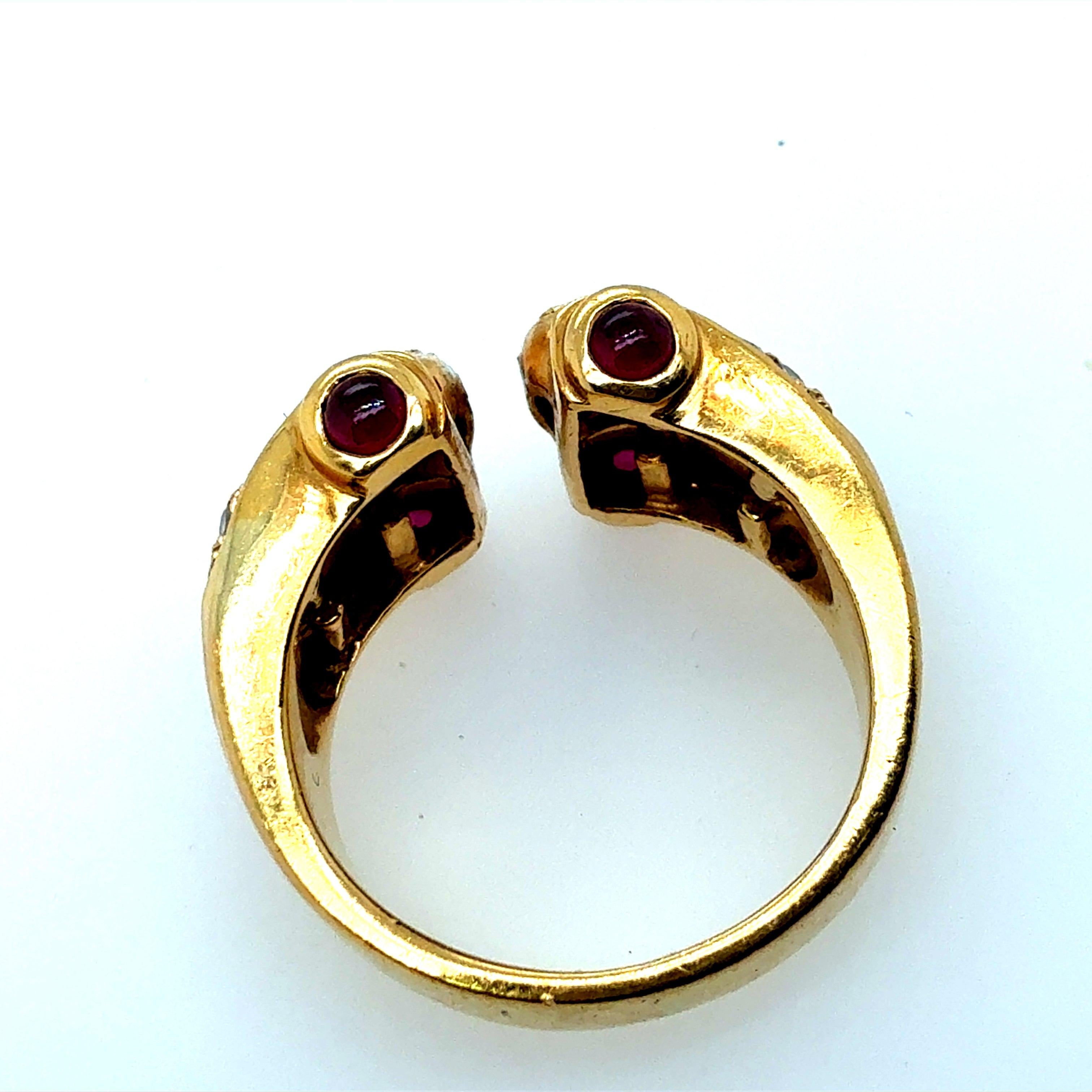 Retro Gold 1.25 Carat Natural Diamond Ruby & Sapphire Ring Circa 1970 For Sale 1
