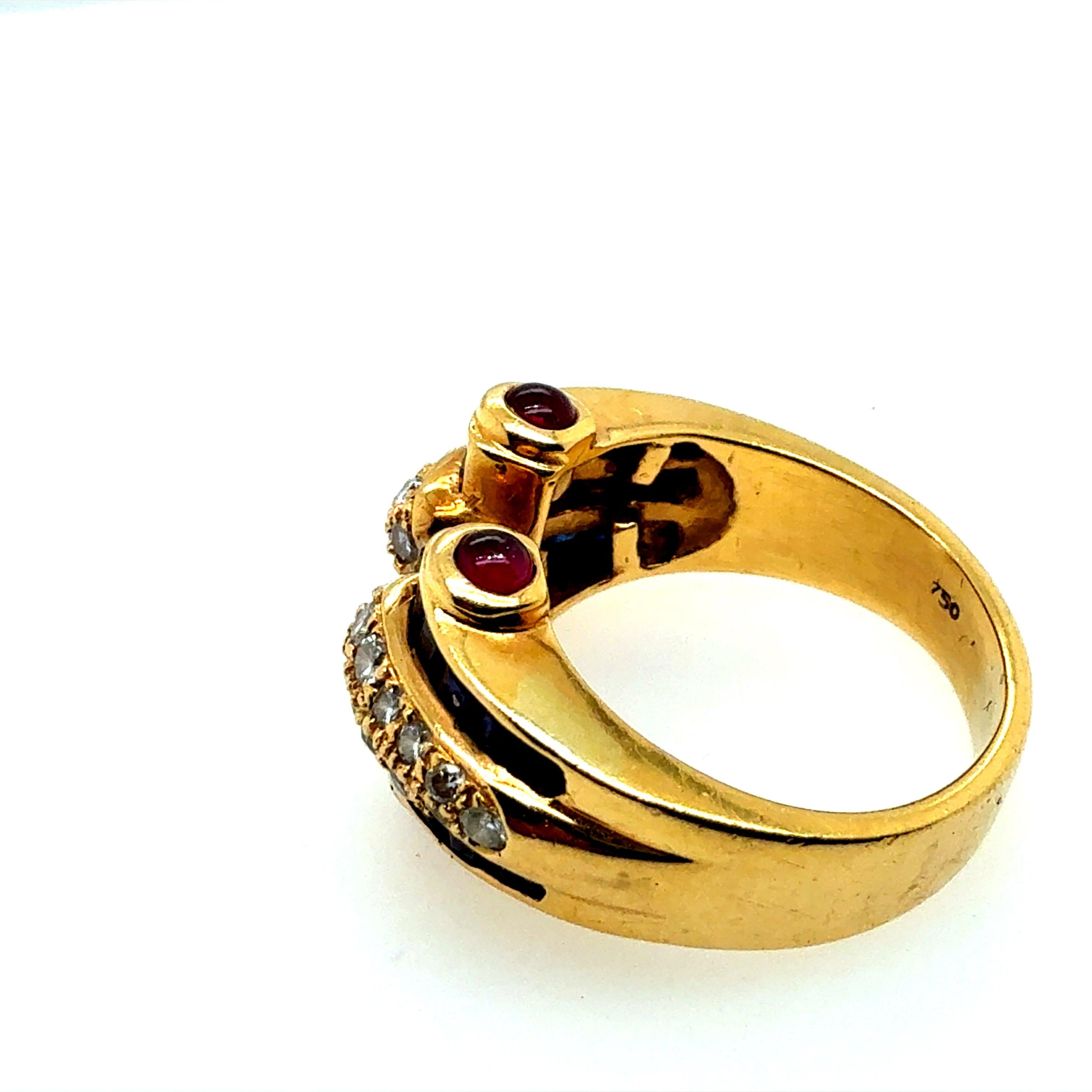 Retro Gold 1.25 Carat Natural Diamond Ruby & Sapphire Ring Circa 1970 For Sale 2