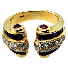 Retro Gold 1.25 Carat Natural Diamond Ruby & Sapphire Ring Circa 1970