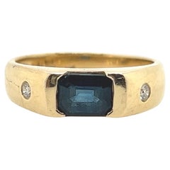 Retro-Cocktailring, Gold 1,31 Karat natürlicher Diamant und blauer Saphir, um 1980