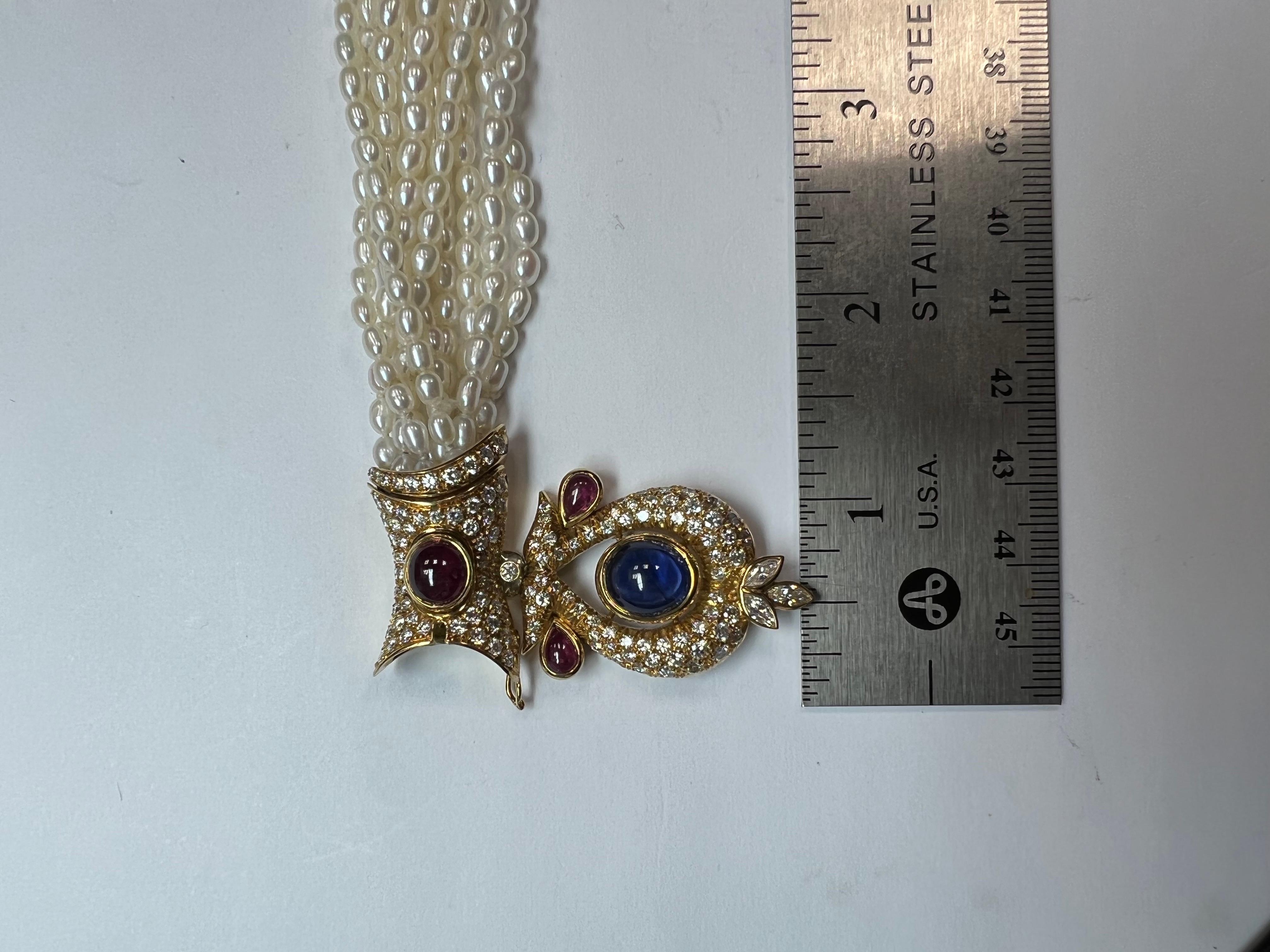 GIA Certified 14 Carat Natural Diamond and Blue Sapphire Cab Necklace Circa 1950 For Sale 1