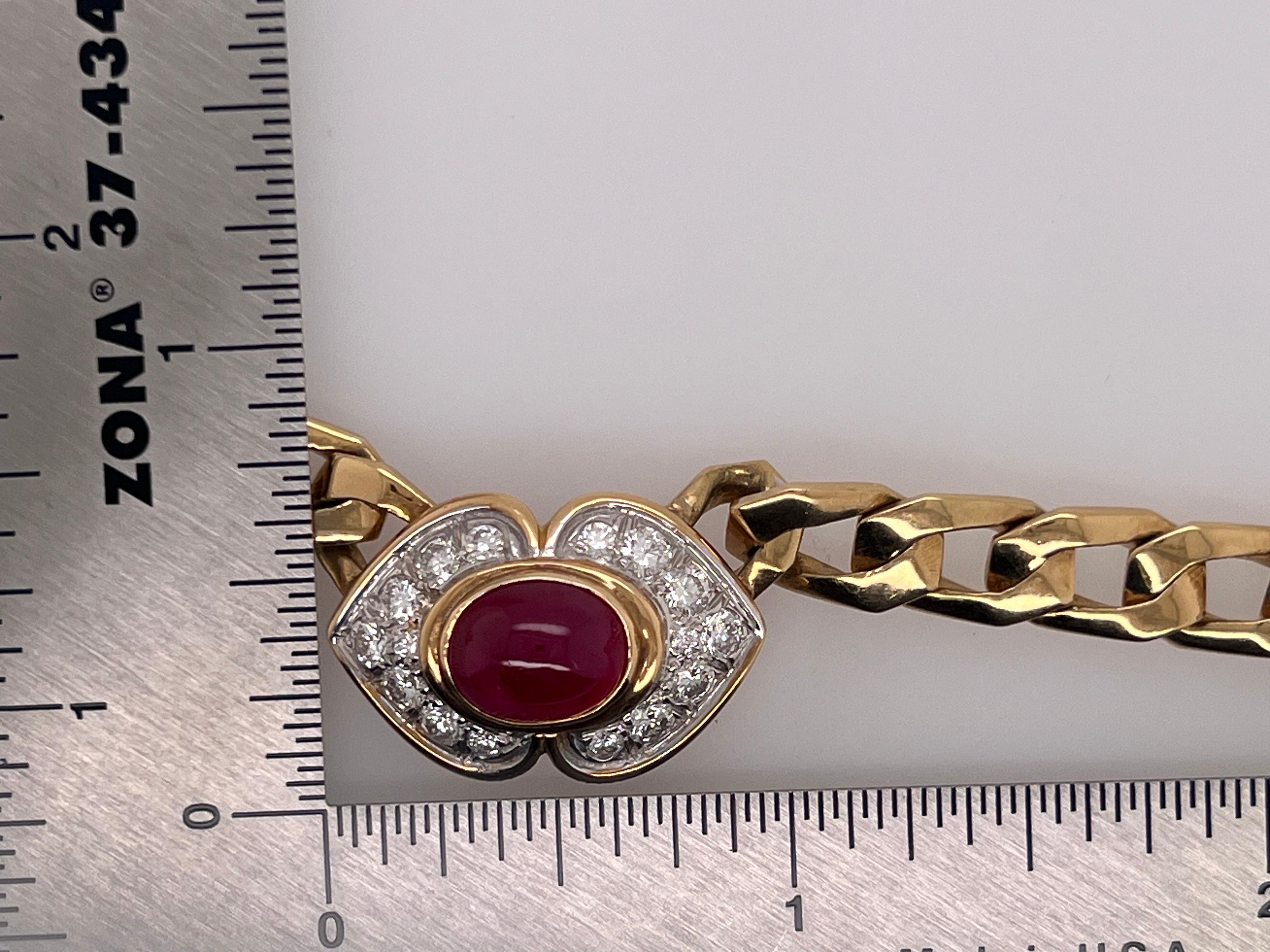 Retro Gold 14.5 Carat Natural Diamond & Ruby Sapphire Emerald Cabochon Necklace  For Sale 6